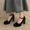 Temperament thick heel high heels women's new spring and autumn French style small man one-word buckle Mary Jane single shoes