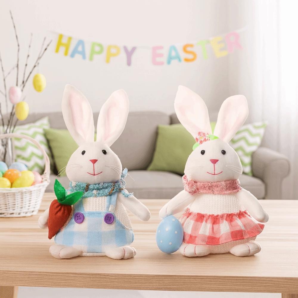 Holding Carrot Easter Rabbit Ornaments Plush Cartoon Rabbit Doll  Festival Decoration