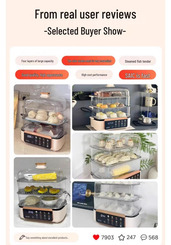German Electric Steamer: Three-Layer, Large Capacity with Timer, Anti-Dry Protection for Stewing and Cooking.