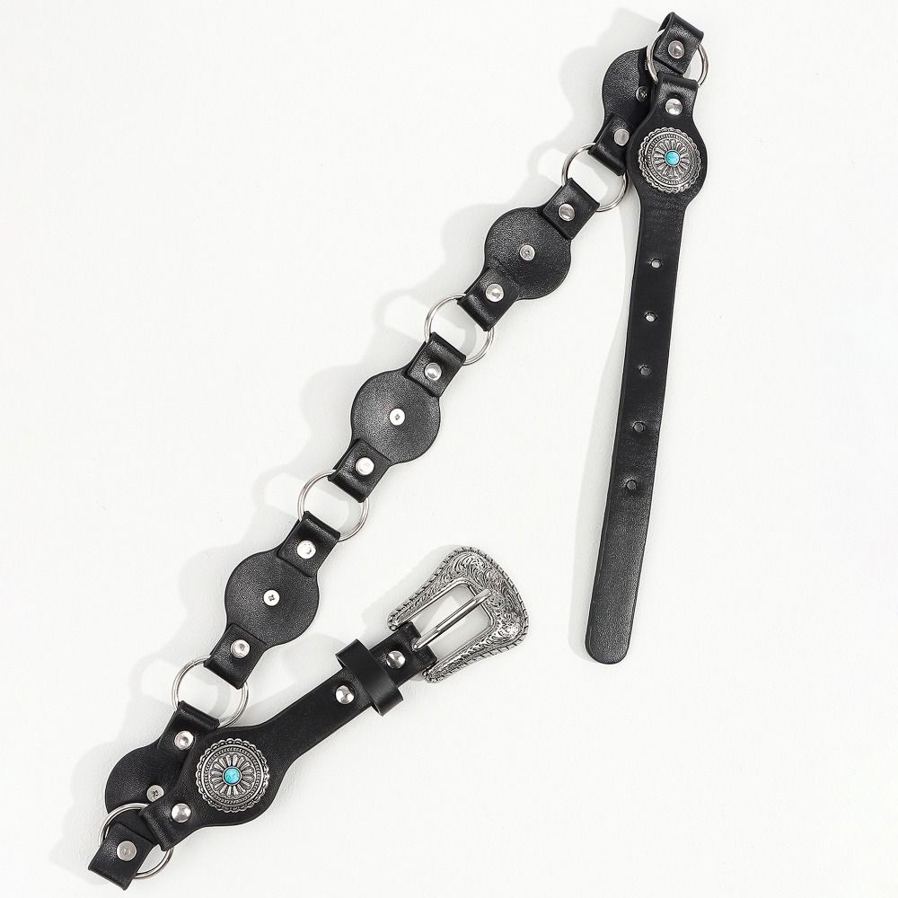 Pu Leather Western Style Belt Carving Y2K Jeans Belt Fashion Bohemian Waist Belt  Women