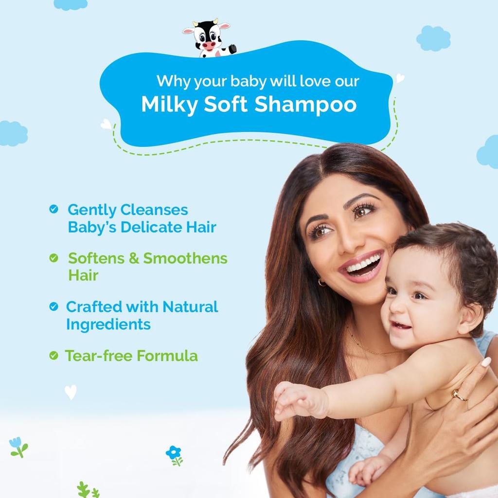 Mamaearth Milky Soft Baby Shampoo 400ml For Gentle Cleansing & Soft Hair With Oats Milk Calendula | Tear-Free pH Balanced Infant Care
