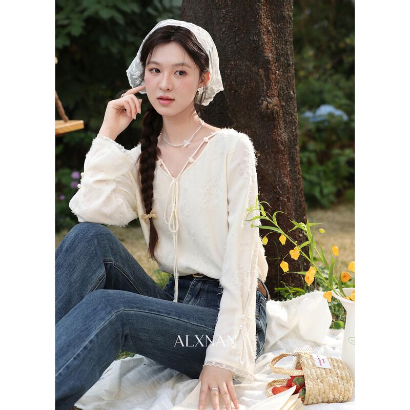 

Women s French Style V-Neck Long Sleeve Blouse L