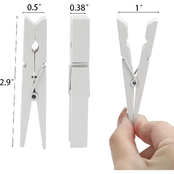 50Pcs White Wooden Clothesp, 2.9 inch Clothes P for Crafts, Natural Laundry Hanging Clips, DIY Cheer Pin