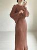 2024 Autumn Pleated Trumpet-Sleeve Midi Dress for Women