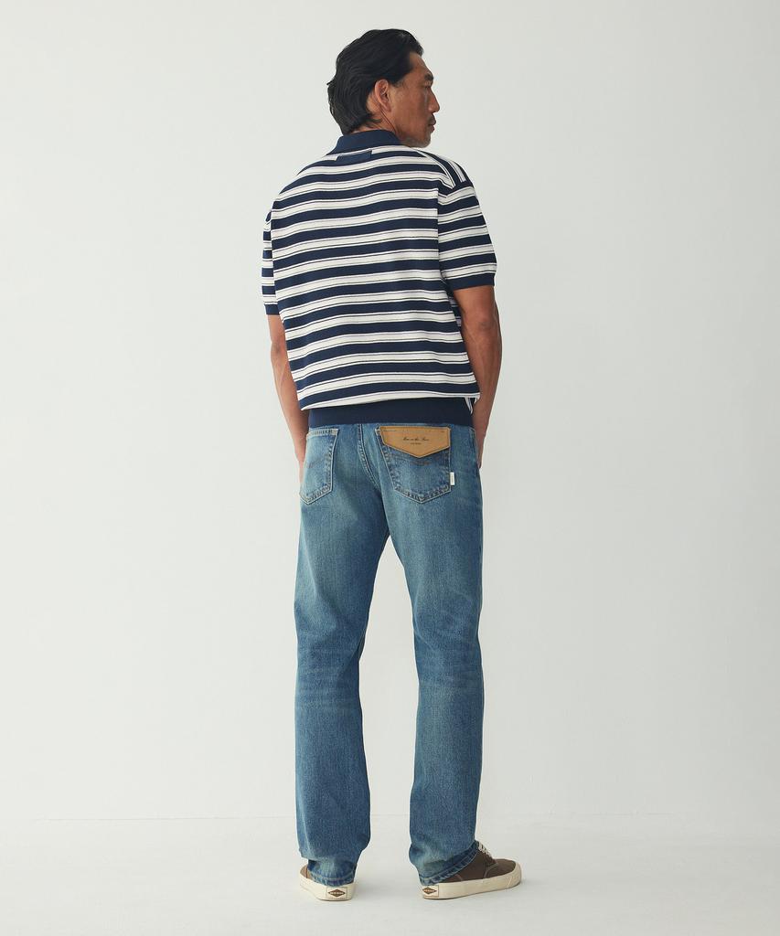 MAN ON THE BOON Striped Short Sleeve Polo Knit_Navy 4716113035
