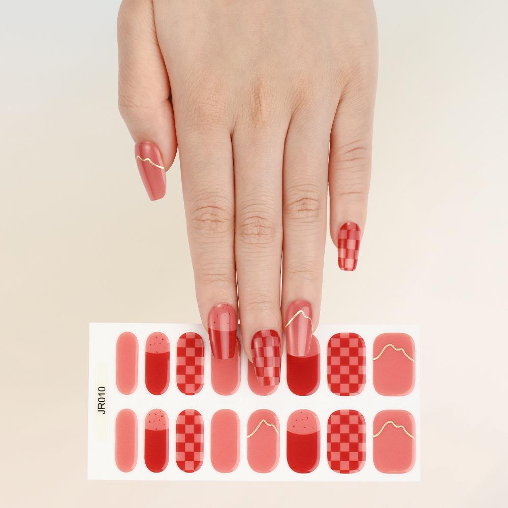 New Semi-Cured UV Gel Nail Stickers - 16 Finger Set with Light Therapy Curing Lamp for Full Nail Coverage