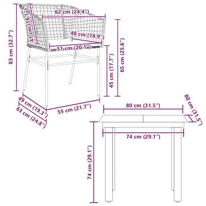 VidaXL Garden Dining Set and Cushions 3 Pcs Black Rattan Glass, Outdoor Dining Set, Furniture of 3334597