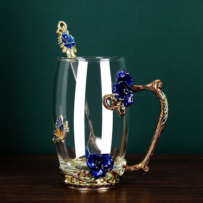 Creative Enamel-Colored Luxury Coffee & Milk Glass Cup Set for Living Room