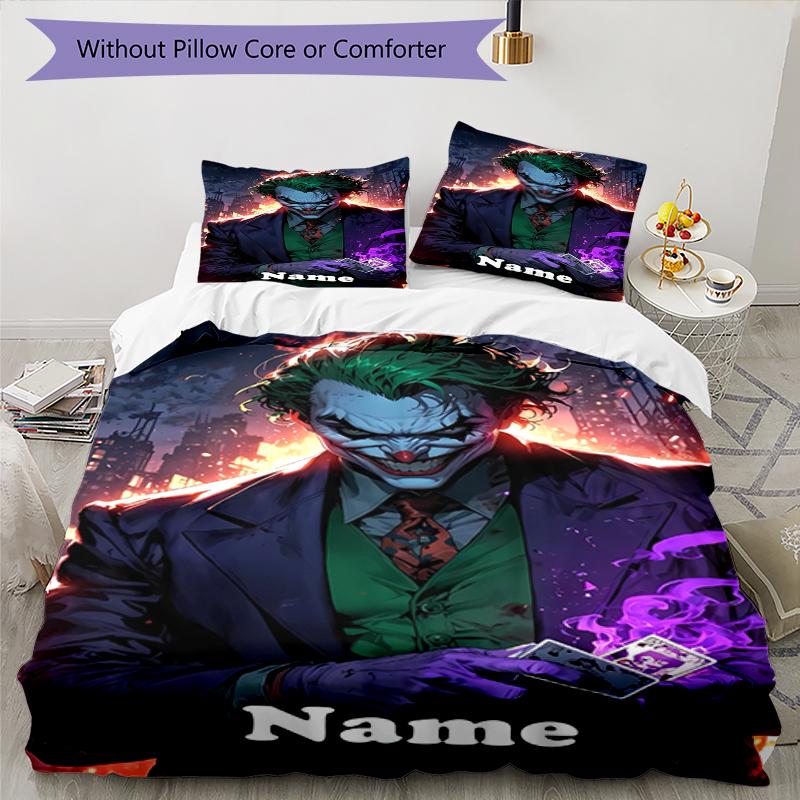 3pcs Custom Name Joker Bedding Set Duvet Cover Closure Includes 1 Duvet Cover & 2 Pillowcases, Soft and Comfortable for All Seasons.