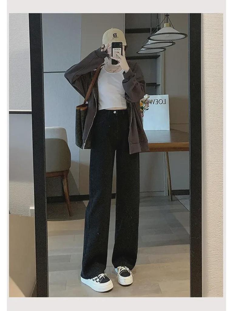 Women's High-Waisted Wide-Leg Jeans: Pear-Shaped, Loose Fit, Large Sizes for Spring, Summer, and Autumn.