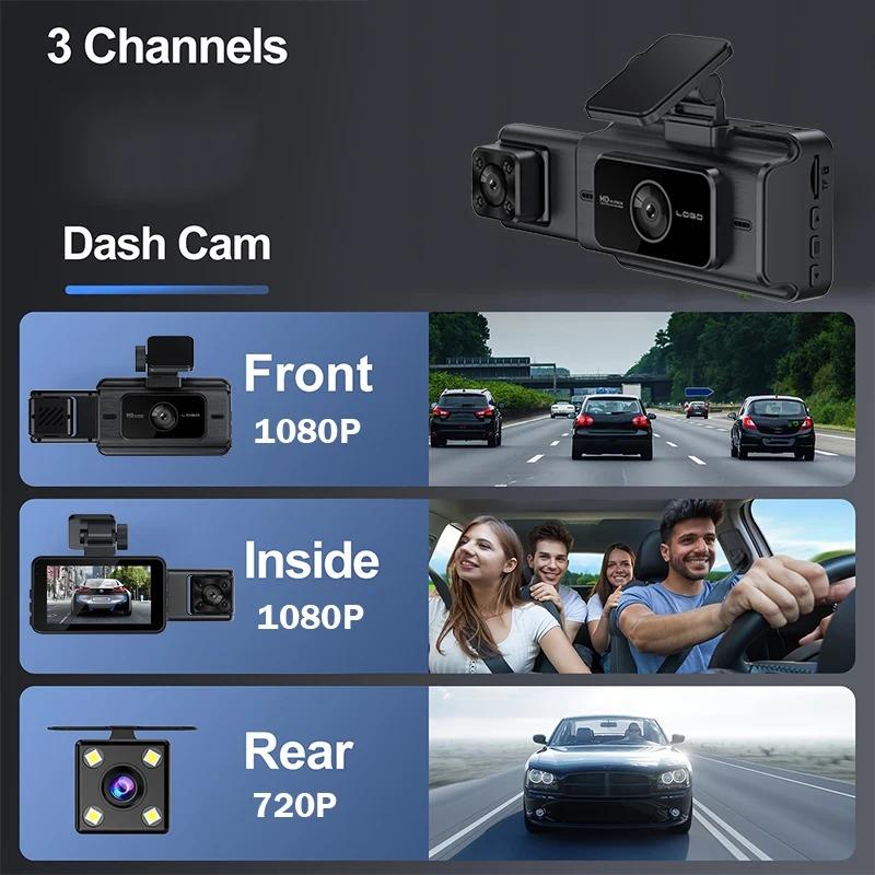 2024 New 3 Channel WiFi Dash Cam for Cars Camera Black Box 1080P Video Recorder Rear View Camera for Vehicle Car DVR Car Accessories