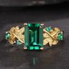 1Pc Fashionable Square Emerald Synthetic Zircon Ring, Fashionable Multi-functional Flower Ring