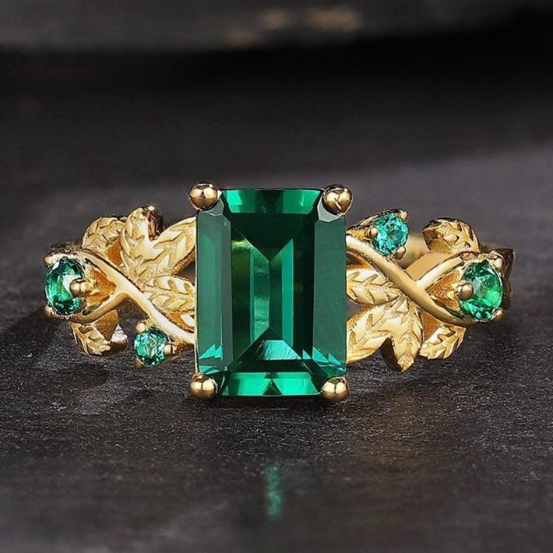 1Pc Fashionable Square Emerald Synthetic Zircon Ring, Fashionable Multi-functional Flower Ring