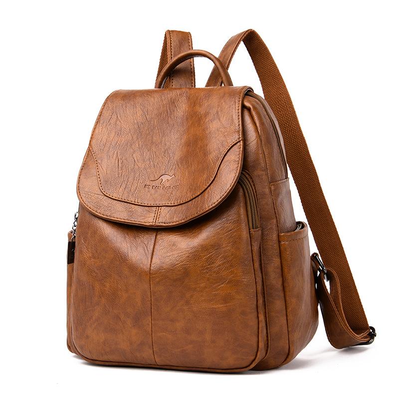 Fashionable Backpack, Large-capacity Soft Leather Student Schoolbag, Outdoor Travel Backpack, Ladies' Bag