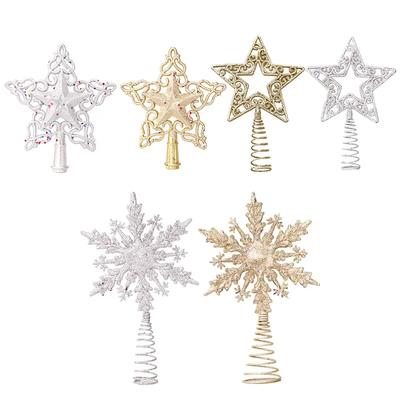 Décoration de Noël Topper Arbre de Noël Pailleté Or Argent Étoile Décorations Flocon de Neige Arbre de Noël Décoration de Noël pour la Maison 2025 Noël Nouvel An 2025