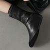 Cowhide version~ retro versatile round head inner heightening elastic boots thin boots women's autumn and winter velvet Chelsea short boots