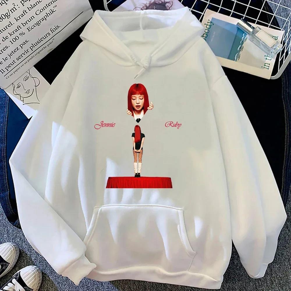 JENNIE Ruby Mikina s kapucí 2026 Nové album Móda Muži_ženy Mikiny s kapucí Harajuku Estetika Zimní oblečení