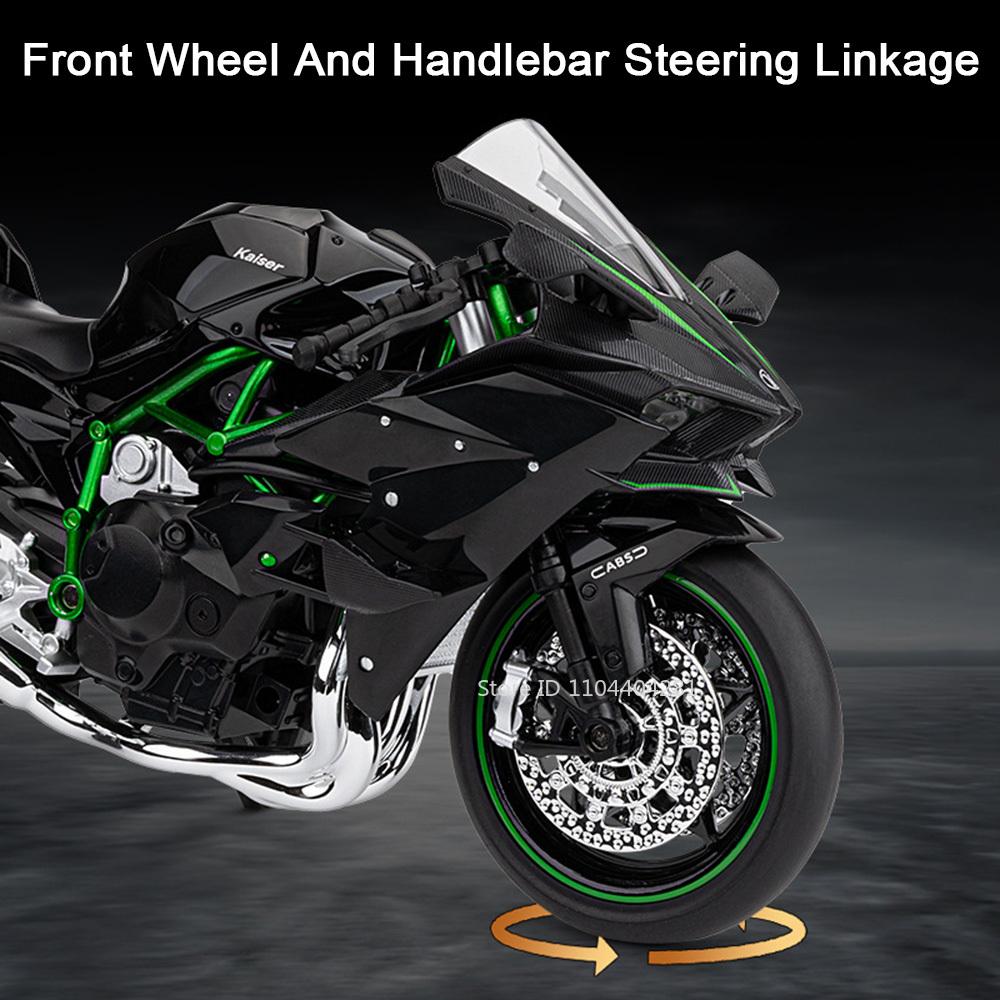 1:9 Kawasaki H2r 1000rr Alloy Motorcycle Diecast Models Car Toys Front Wheel Steering Sound Light Motorbike Boy's Birthday Gifts
