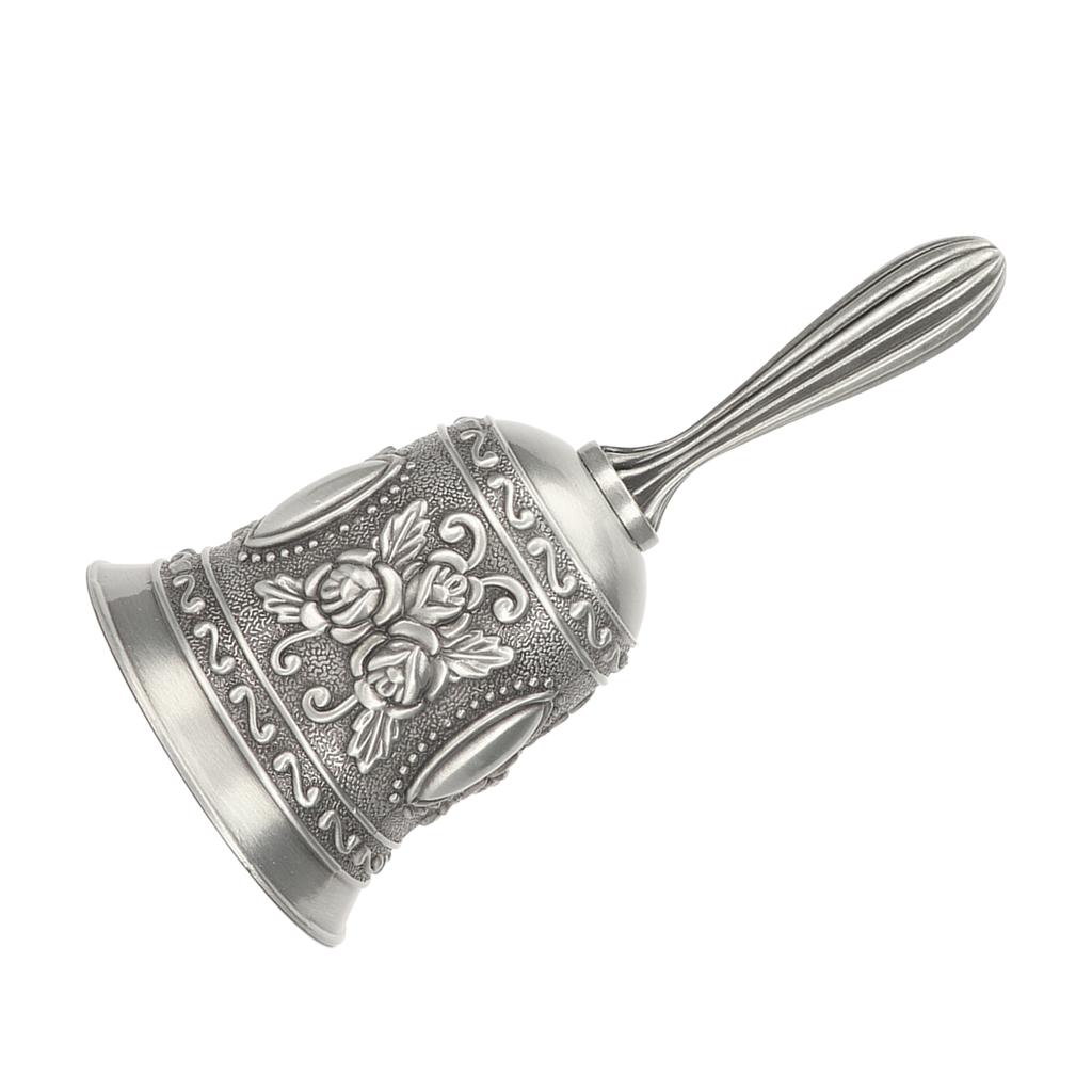 Vintage Hand Bell Flower Carving Zinc Alloy Hand Ring Bell for Bar Wedding School Silver