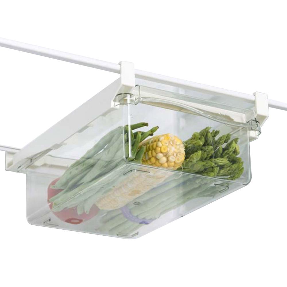 Plastic Clear Fridge Organizer Slide Under Shelf Drawer Box Rack Holder Refrigerator Drawer Kitchen Fruit Food Storage Box