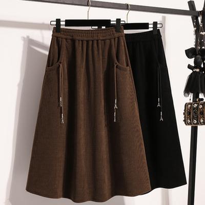 DIMANAF 2025 New Autumn Plus Size Long Women A-Line Skirts Elastic Waist Oversize Elegant High Waist Skirts Solid