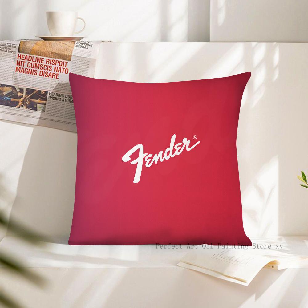 

F-Fender Musical Instrument Guitar Pillow Case Fashion Square Pillowcase Bedroom Sofa Room Ins Decoration Leisure 16x16Inch