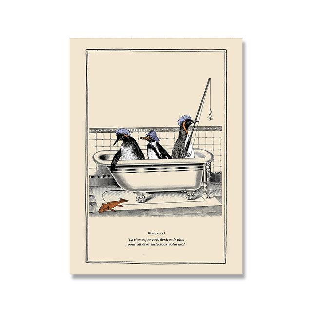 

Забавный Декор для ванной и туалета, холст, картина, животное, постер для ванны, медведь, осьминог, пингвин, шимпанзе, ретро, ​​настенная картина, искусство, куадрос, без рамки 50*70cm