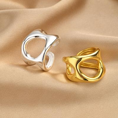 Polished Hollow Open Rings for Women, Geometric Finger Adjustable Simple Band, Dainty Chic Jewelry Gift