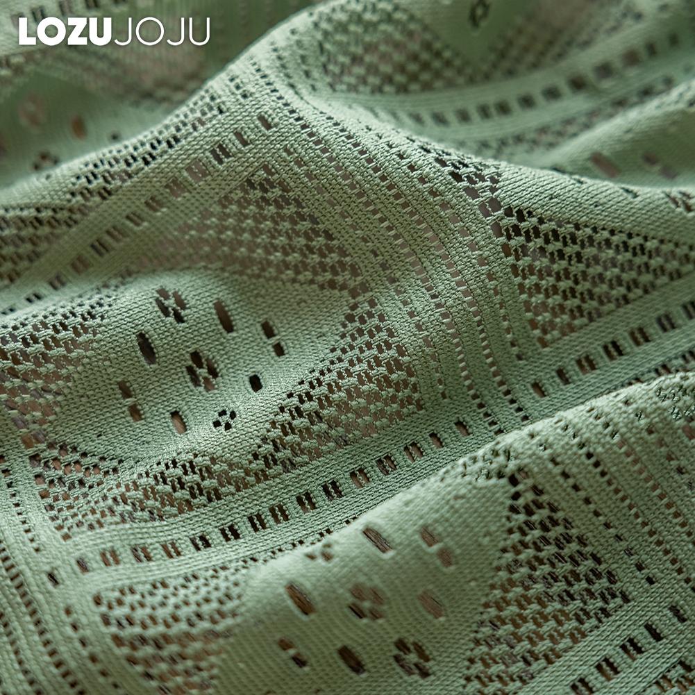1PC LOZUJOJU 10-20% Blackout French Retro Solid Color Hollow Square Grid Fringe Curtain for Living Room Bedroom Balcony Home Decor