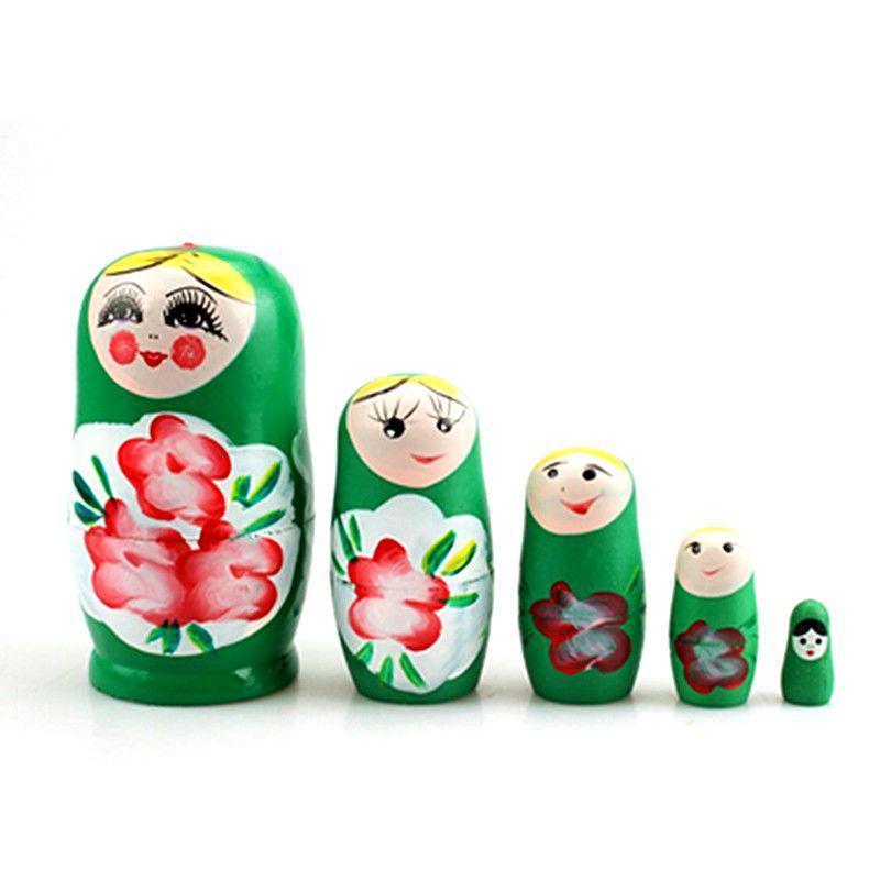 Popular Wooden Handicraft Russian Nesting Dolls: Set of 5 Cartoon-Style Handmade Dolls