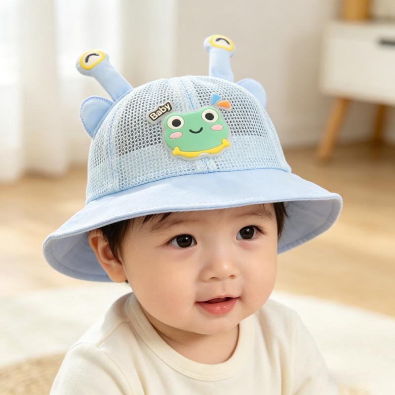Baby Sommer Niedriger Frosch Netz-Sonnenhut Mit Breiter Krempe Und Atmungsaktiver Baumwolle Für Kinder