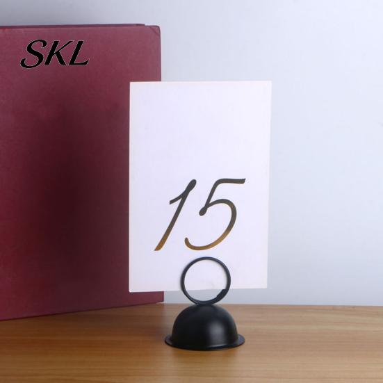 Solid Wood Table Accessory Number Holder, Metal Place Card Foodservice Split-Ring Style Weighted Holder Menu Stand for Photos, Memo, Notes,