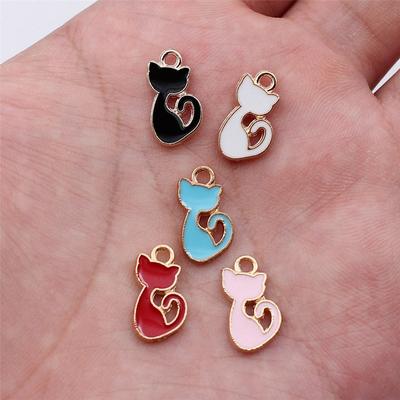 Cute Cats Enamel KC Color Animal Charm Antique Bronze Zinc Alloy Jewelry Making Supplies Kids DIY Charms New Arrival