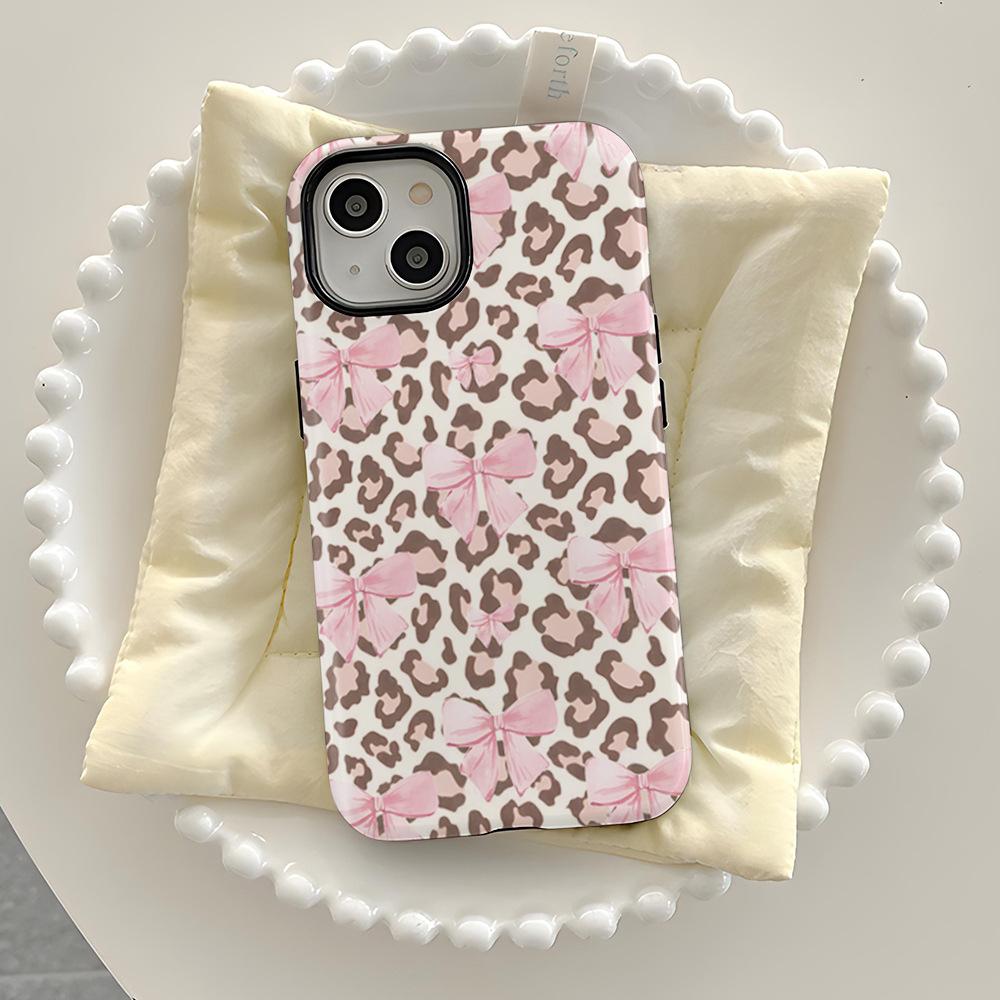 New 2-in-1 Magnetic Film, Mobile Phone Case, Iphone13 Bow Leopard Print Mobile Phone Case, Apple 17pm.