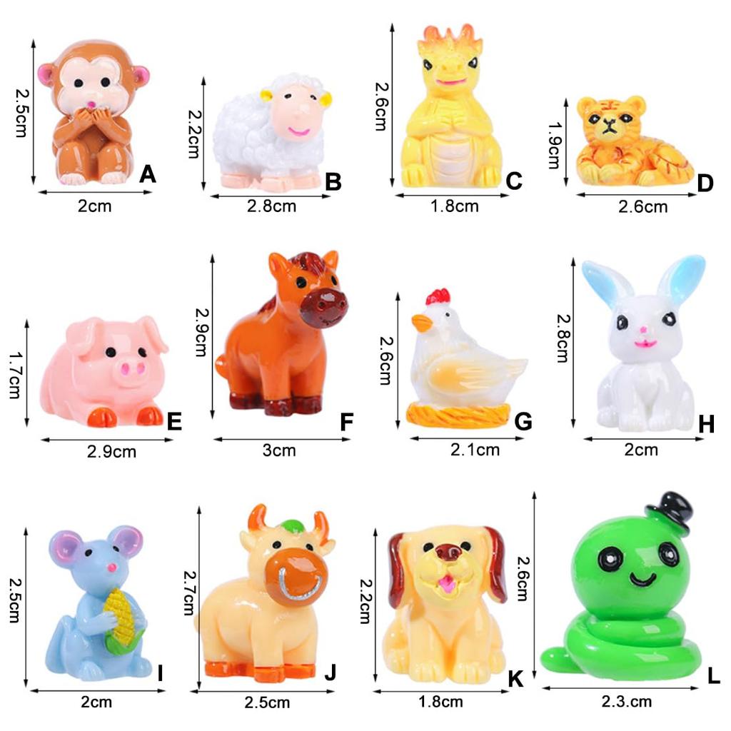 DeryArcle Zodiac 12 Zodiac Signs Cute Good Lucky Feng Shui Good Healing Micro Garden Healing Many Gift 3D 3D Miscellaneous Funny Landscape Tools