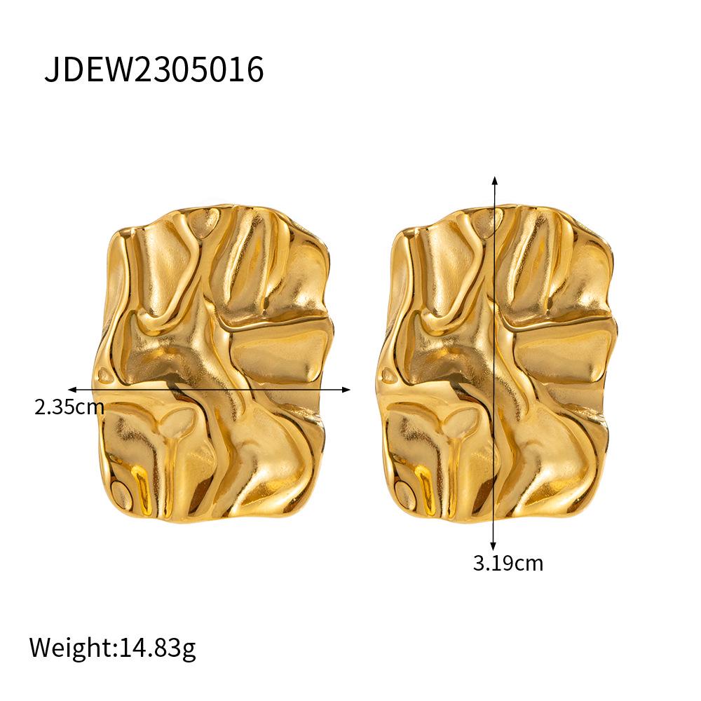 

2023 New Trendy Temperament Niche Design Square Pleated Stainless Titanium Steel Earrings