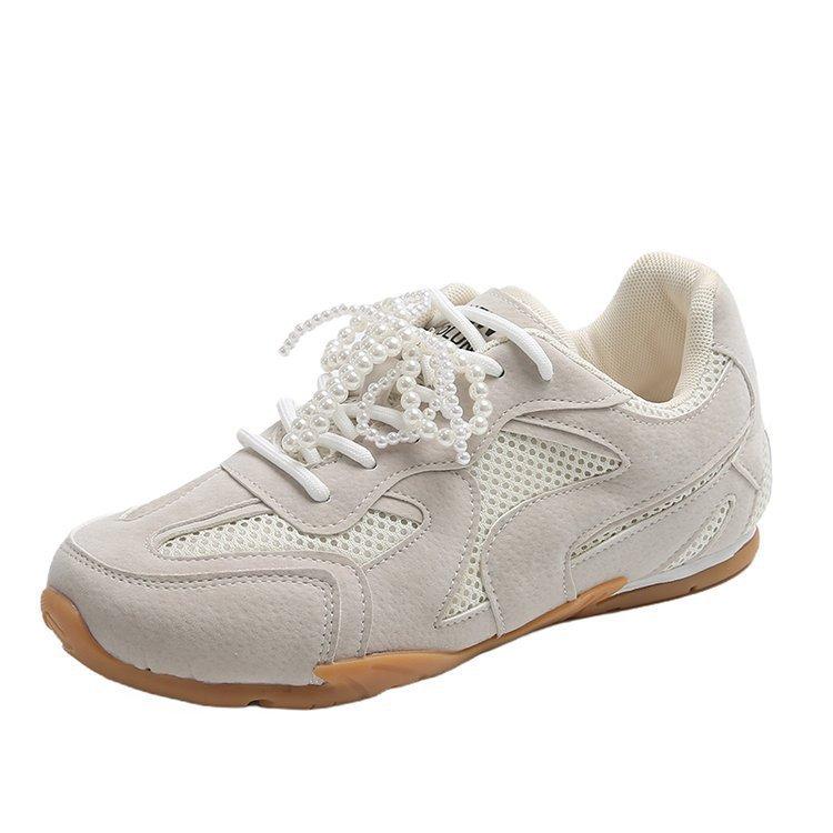 Platform soled German training shoes women's pearl shoelaces silver ballet style 2025 new spring casual Forrest Gump sports shoes