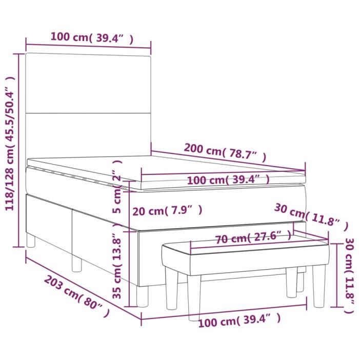 3136419 vidaXL Lit à sommier tapissier avec matelas Bleu 100x200 cm Tissu