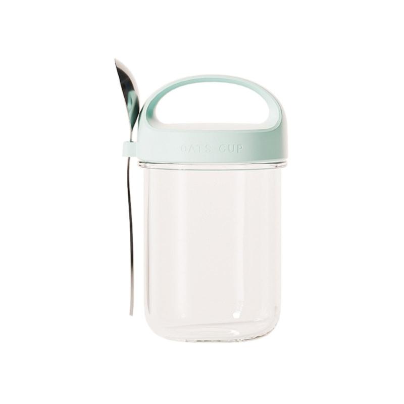 

Glass Meal Preparation Container With Detachable Spoon Oatmeal Cereal Nut Yogurts Salad Cup Food Storage Box синий