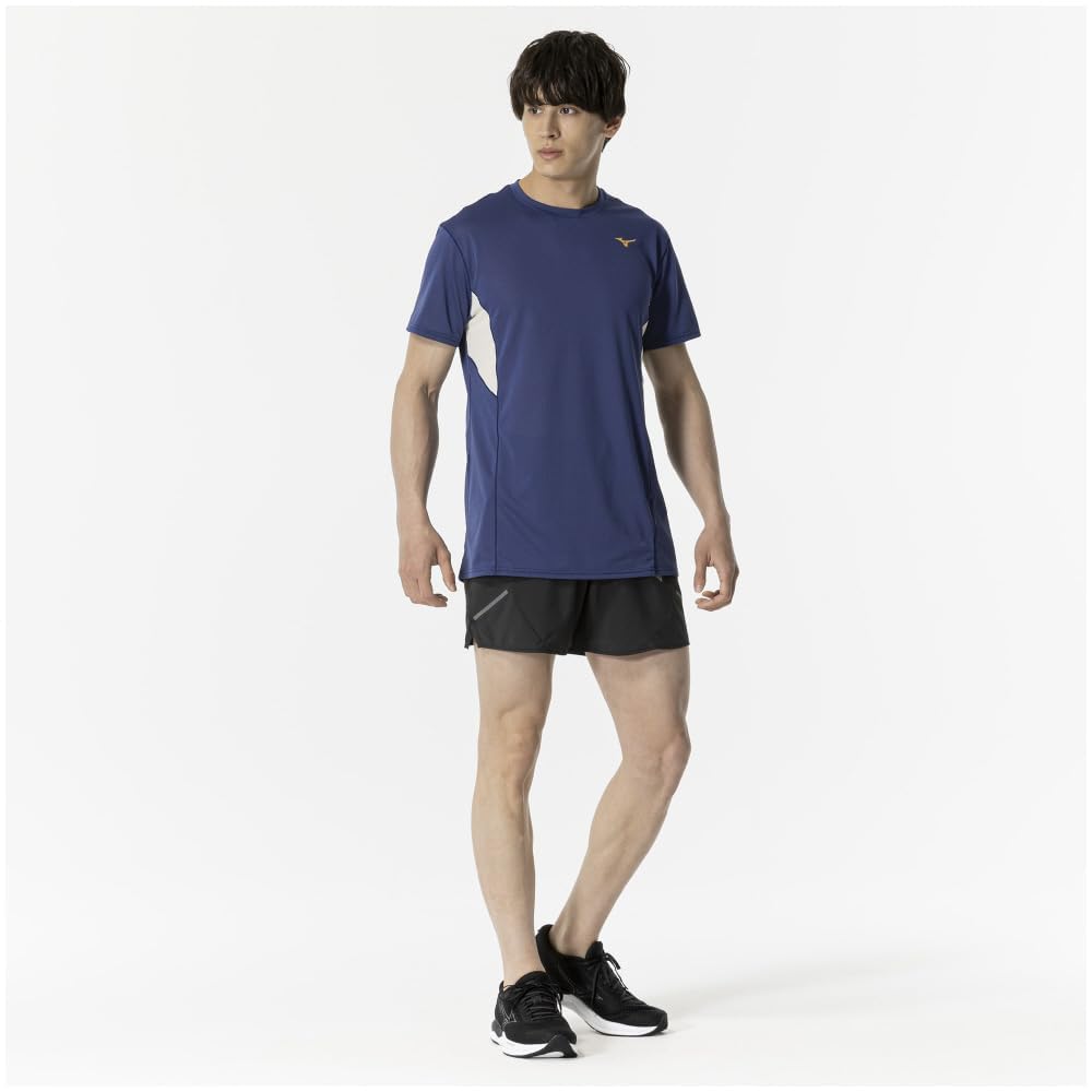 Mizuno Running Wear Dry Aeroflow Aurora Short Sleeve Highly Breathable Reflective Print J2MAB004 Estate Blue T-Shirt Men's