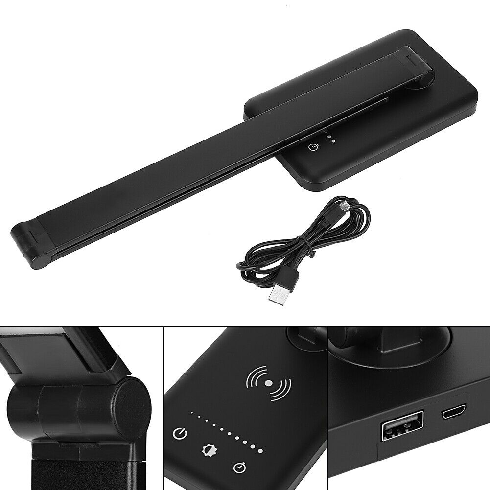 Black Dimmable LED Table Desk Lamp Foldable Wireless Charge Eye Protection Lights Phone Charge Home Reading Light