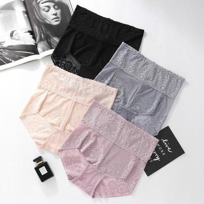 Women's High-Waisted Lace Panties: Abdomen Control, Hip Lift, Breathable Mesh, Seamless, High-End Underwear