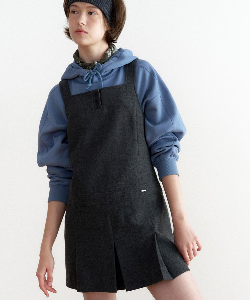 Covernat Woman Pleated Layered Dress Charcoal