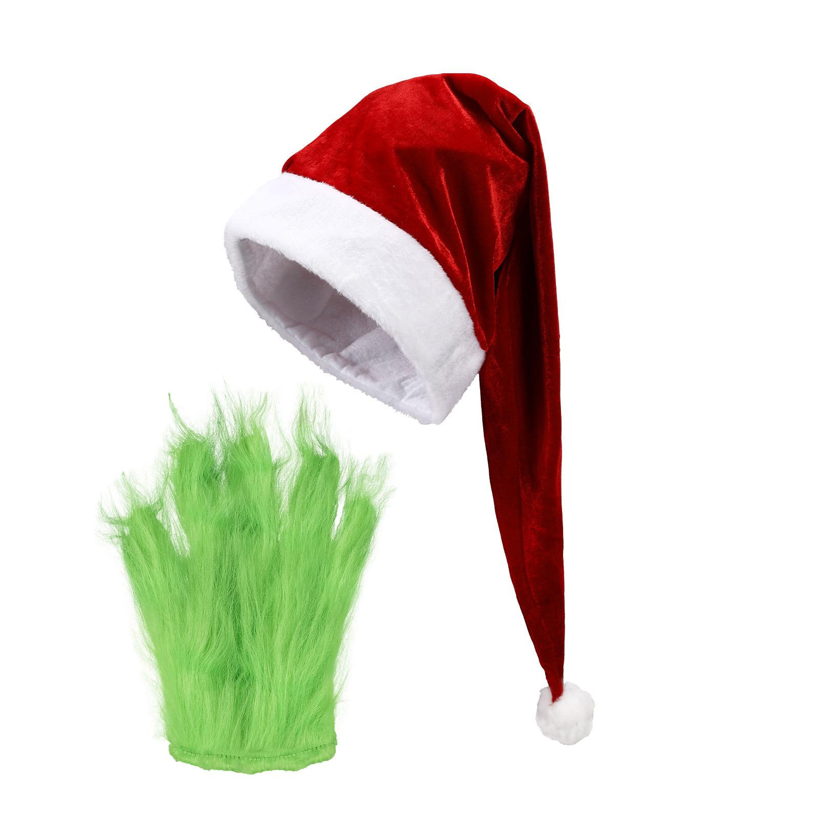 

Christmas Set Fun Christmas Hat And Green Christmas Gloves Party Accessories One Size