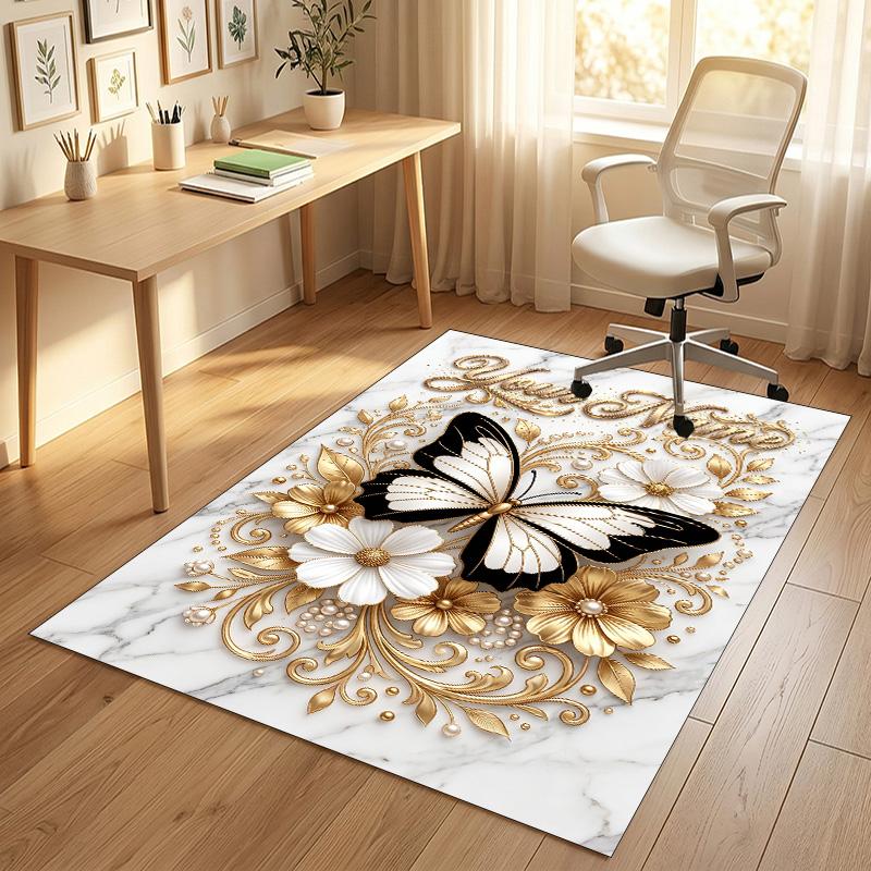 Butterfly Theme Crystal Velvet Rug Personalized Custom Name Text Soft Floor Mat Home Decor