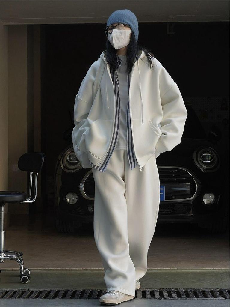 Cardigan Pulover cu Glugă Stil Coreean Strat de Aer Toamnă Timpurie Louvre - Jachetă Casual Largă cu Fermoar pentru Femei