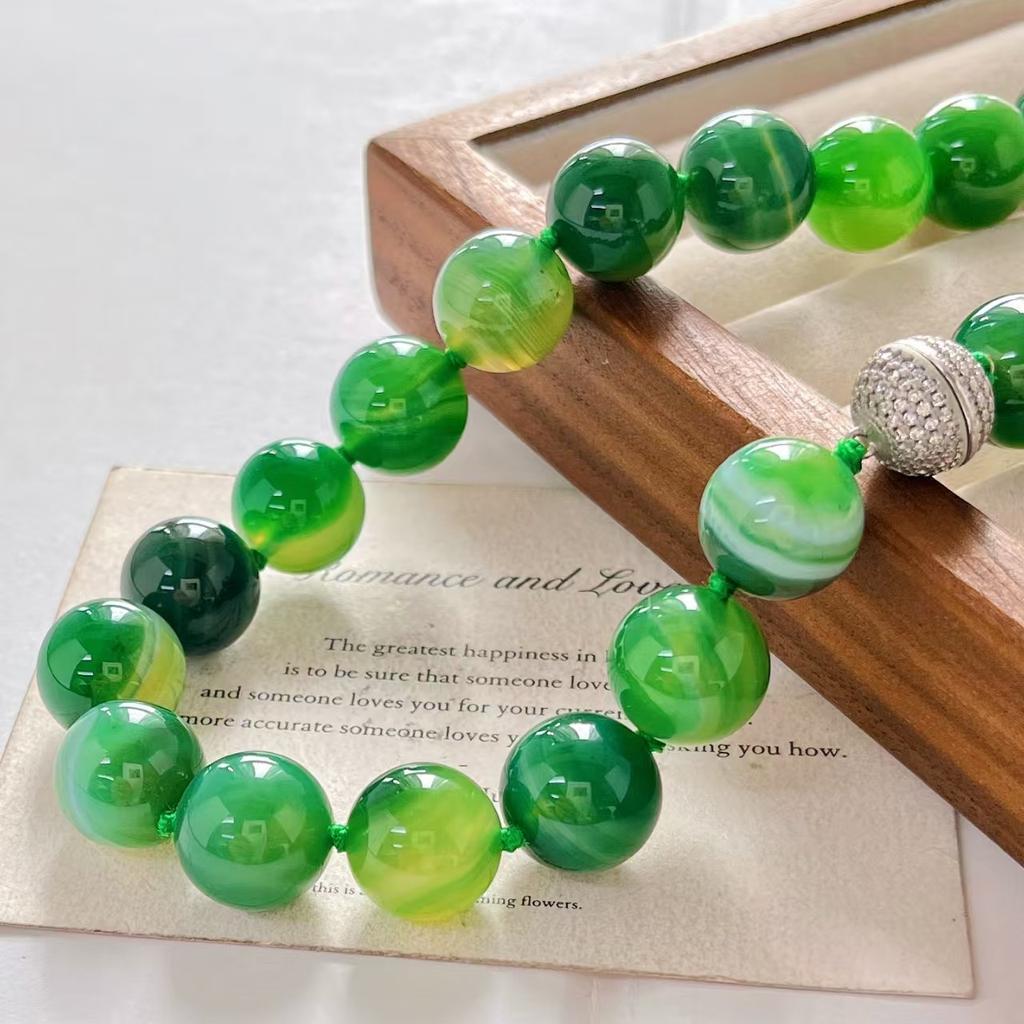 14Mm Vintage High Quality Natural Chalcedony Agate Necklace Clavicle Chain