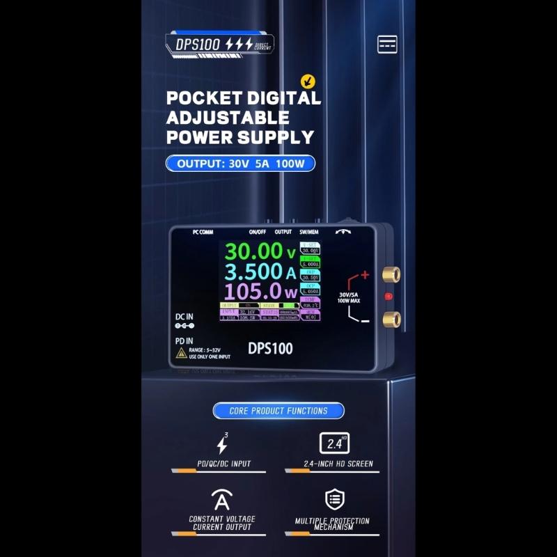2.4Inch Color Screen Power Supply High Precisions Digital Control DC30V 5A 100W Adjustable Voltage Regulator