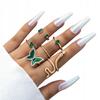 Gold Retro Punk Vintage Ring Set 6 Stück Schlange Schmetterling Grün