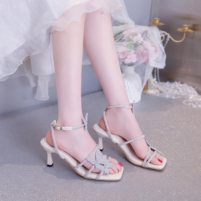 Xia New Stiletto Butterfly Rhinestone Strap Sandals Female Fairy Wind Open Toe Non-slip Wear-resistant High Heels